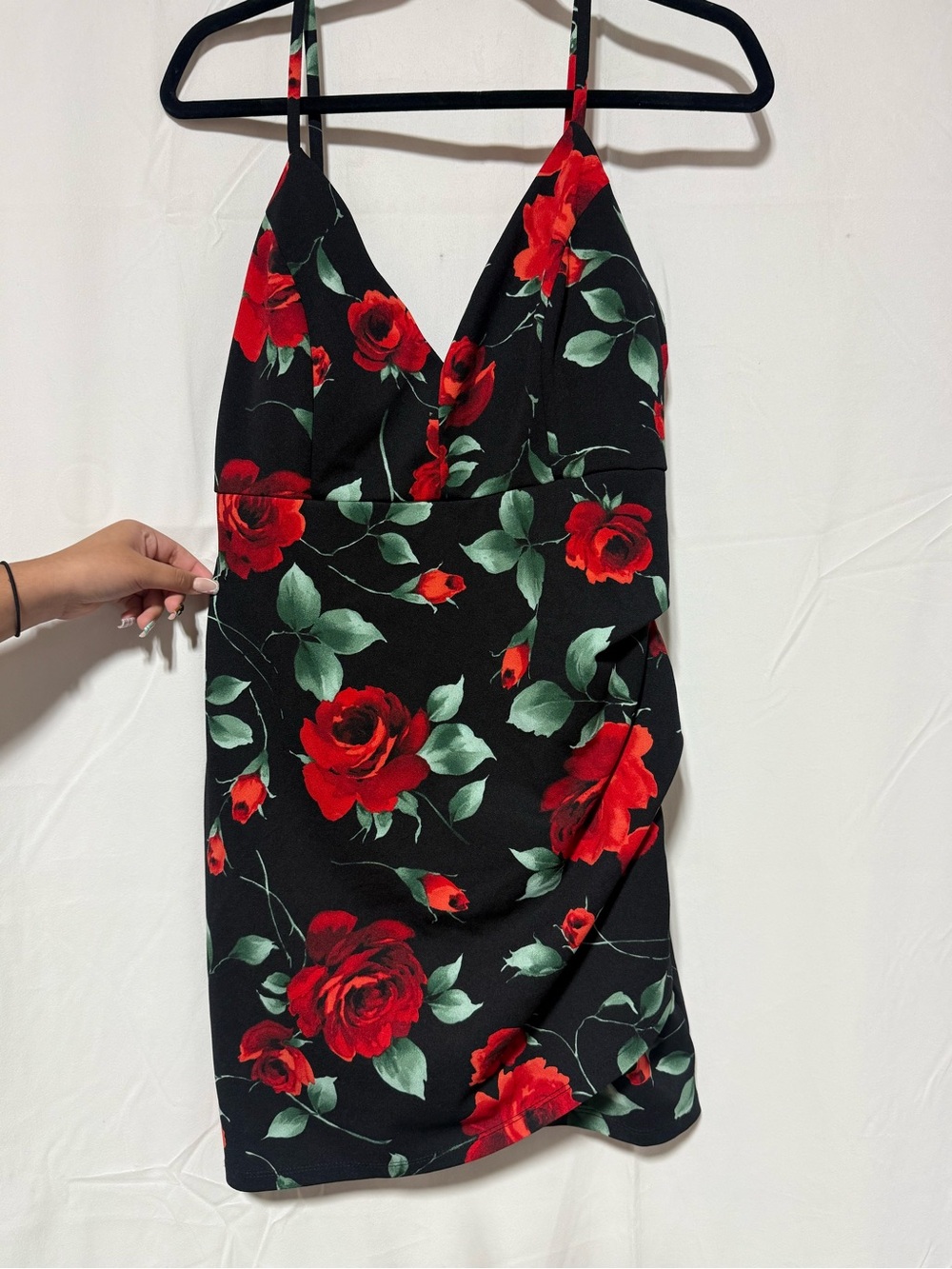Fashion Nova Black Mini Dress with Red Rose Print